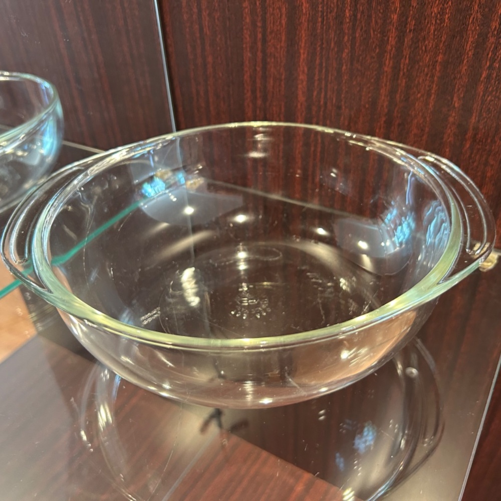 Pyrex Clear Glass 1.5 Quart Handled Casserole Bowl without Lid 10.25"Long 3"High